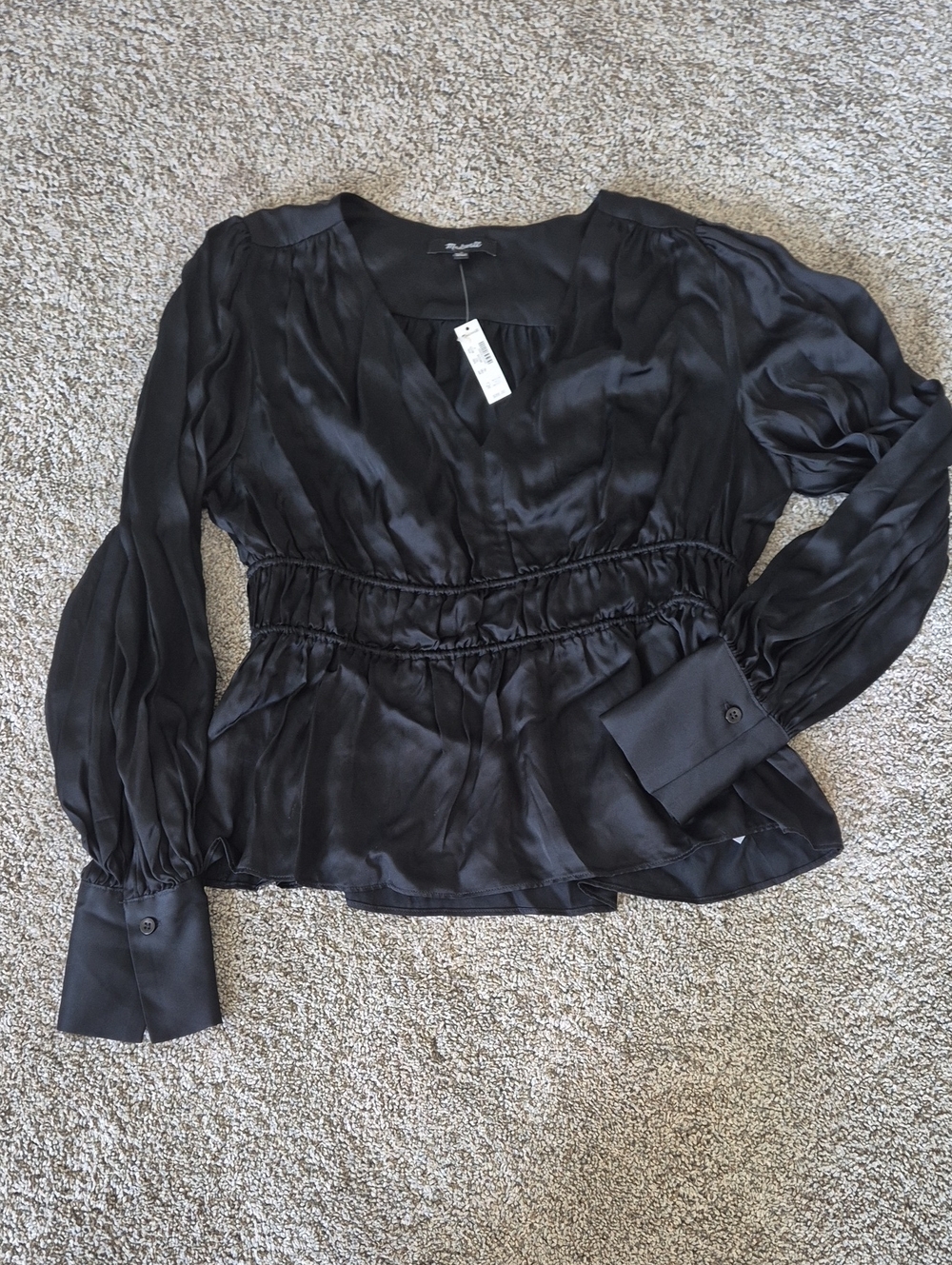 Madewell Silky Black Blouee V Neck Long Sleeve